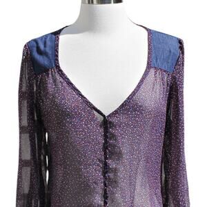 Lily Rose Women's Blouse Denim & Sheer Prairie Cottage Country Indie